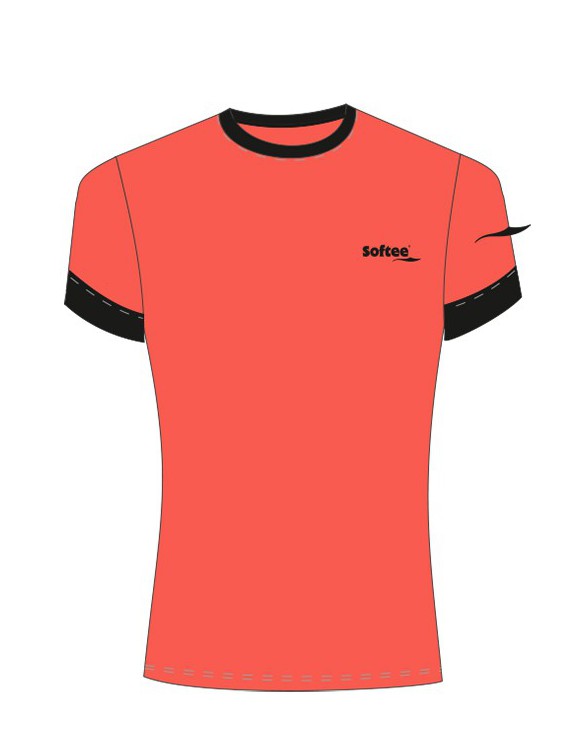 CAMISETA SOFTEE GALAXY MUJER COLOR NEGRO/CORAL FLÚOR TALLA L